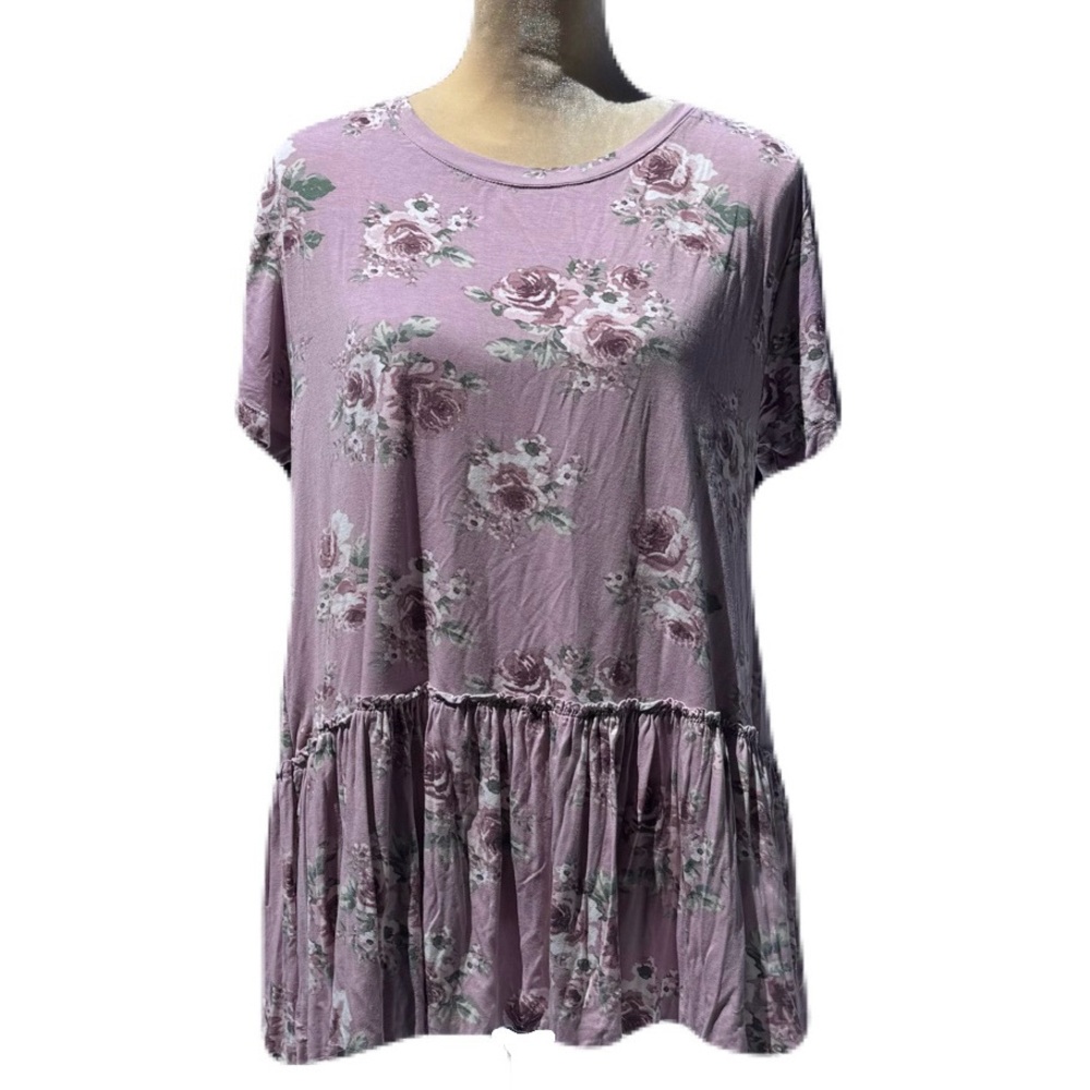 Agnes & Dora Womens Blouse Floral Peplum Top Mauve Pink Size XL